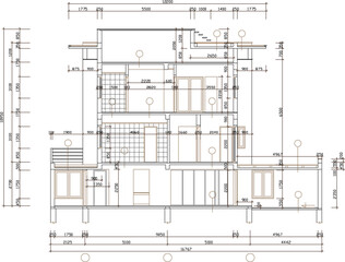 vector sketch illustration of modern minimalist deconstruction house architectural design with scale size 