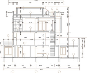 vector sketch illustration of modern minimalist deconstruction house architectural design with scale size