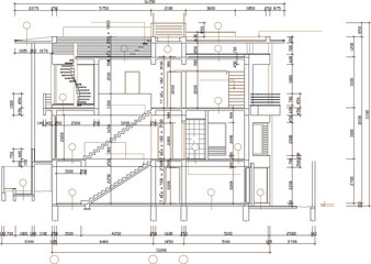 vector sketch illustration of modern minimalist deconstruction house architectural design with scale size