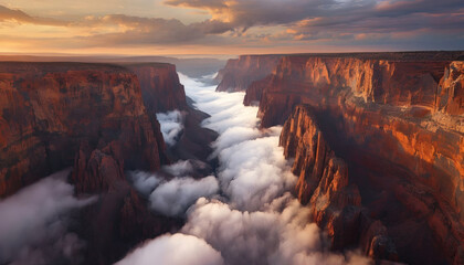 Fototapeta premium Canyon sea of ​​clouds sunrise landscape