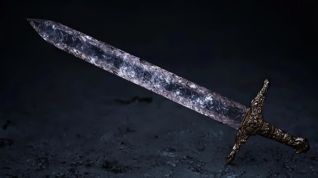 Celestial AI sword with rainbow crystal edge slicing darkness like a prism