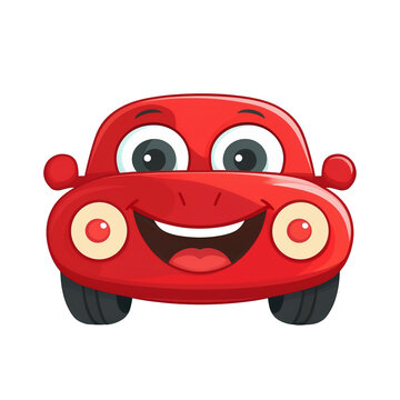 Cute red car kawaii cartoon character on transparent png background