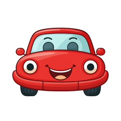 Cute red car kawaii cartoon character on transparent png background