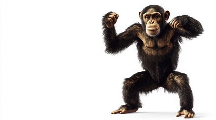 Fototapeta premium Strong Chimpanzee Displaying Muscles Against a White Background