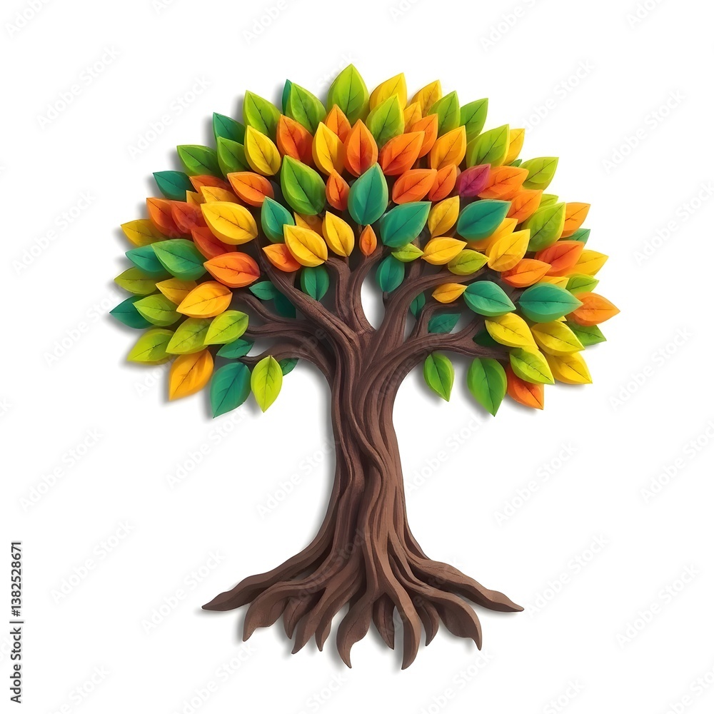 Fototapete a digital illustration of a tree of life symbol, a root within a circle, rendered in layered paper c