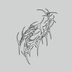 Abstract neo tribal cyber sigilism shape vector design. Freehand style sketch isolated. Tribal element for tattoo, streetwear