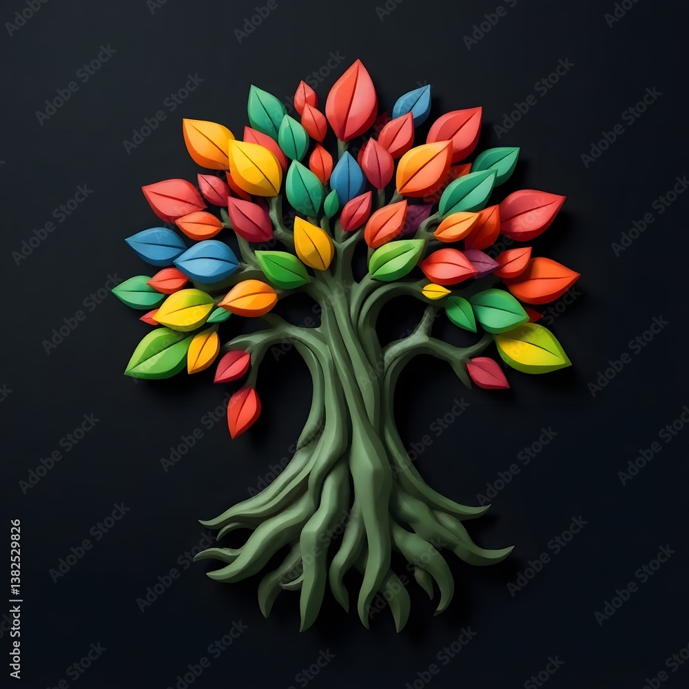 Fototapete a digital illustration of a tree of life symbol, a root within a circle, rendered in layered paper c