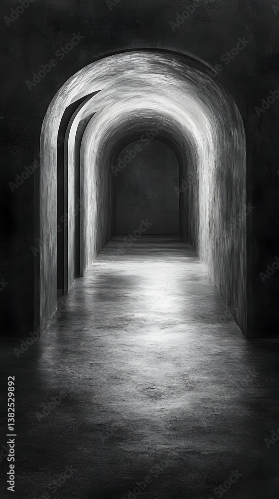 Poster dark archway tunnel with light at the end