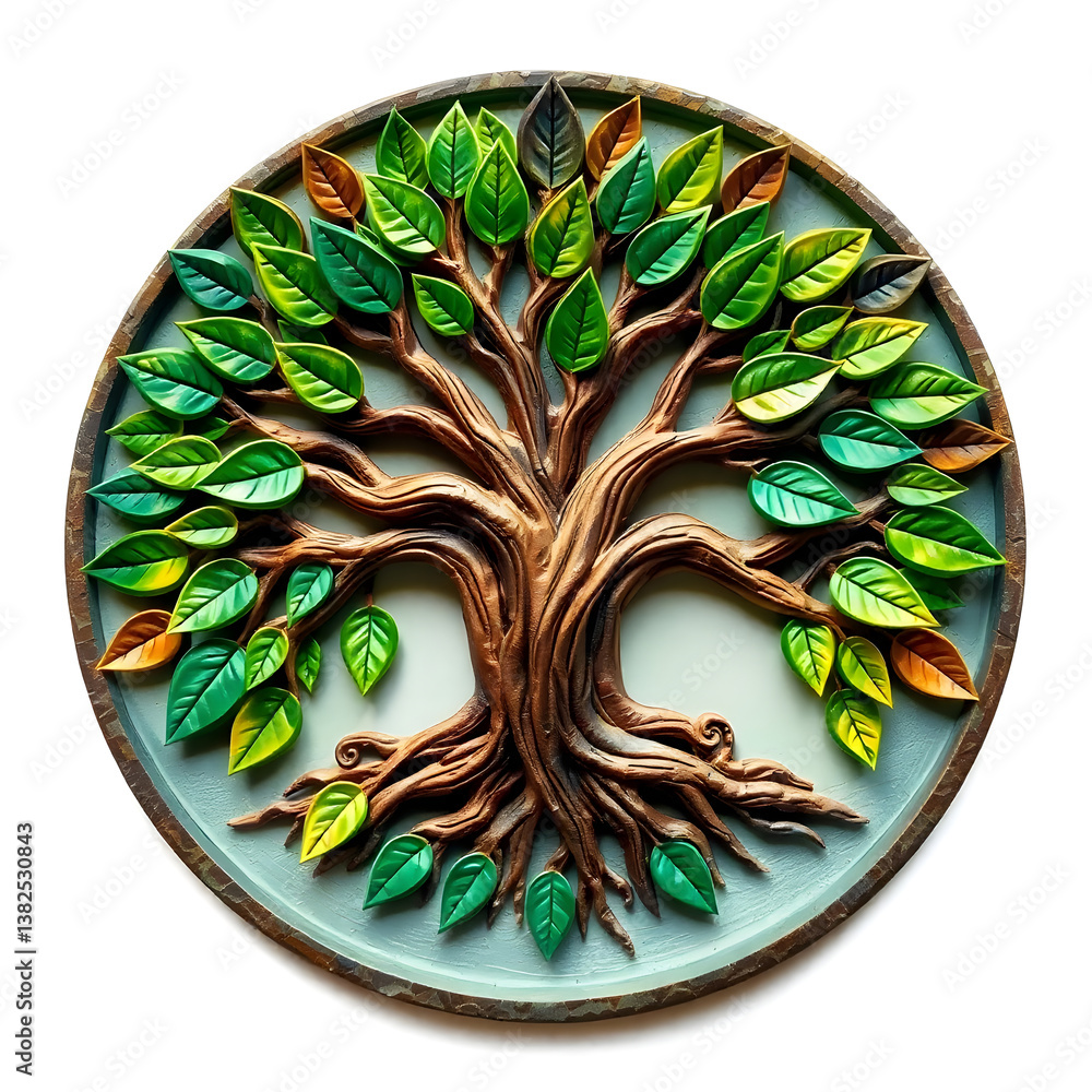Fototapete a digital illustration of a tree of life symbol, a root within a circle, rendered in layered paper c
