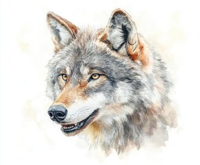 Fototapeta premium Watercolor Wolf Head Portrait Isolated on White Background
