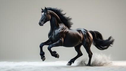 Obraz premium Lusitano stallion running alone against a white background.