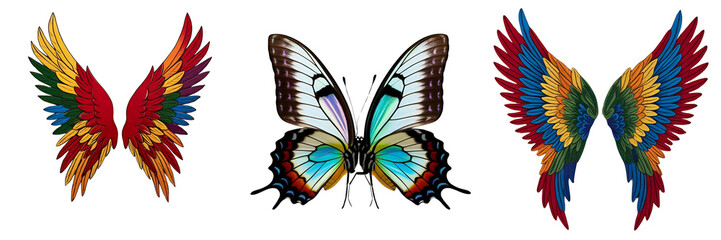 Fototapeta premium Set of A photo of color Wings that kiss isolated on a transparent background
