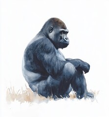 Fototapeta premium Serene Watercolor Gorilla Sitting Simple Illustration
