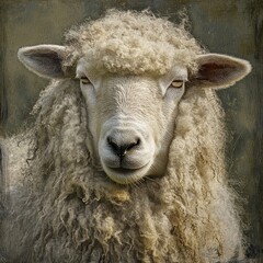 Naklejka premium Longwool Sheep Portrait with Added Textures. Symbol of Farm Animal with Soft Wool and Natural Textures