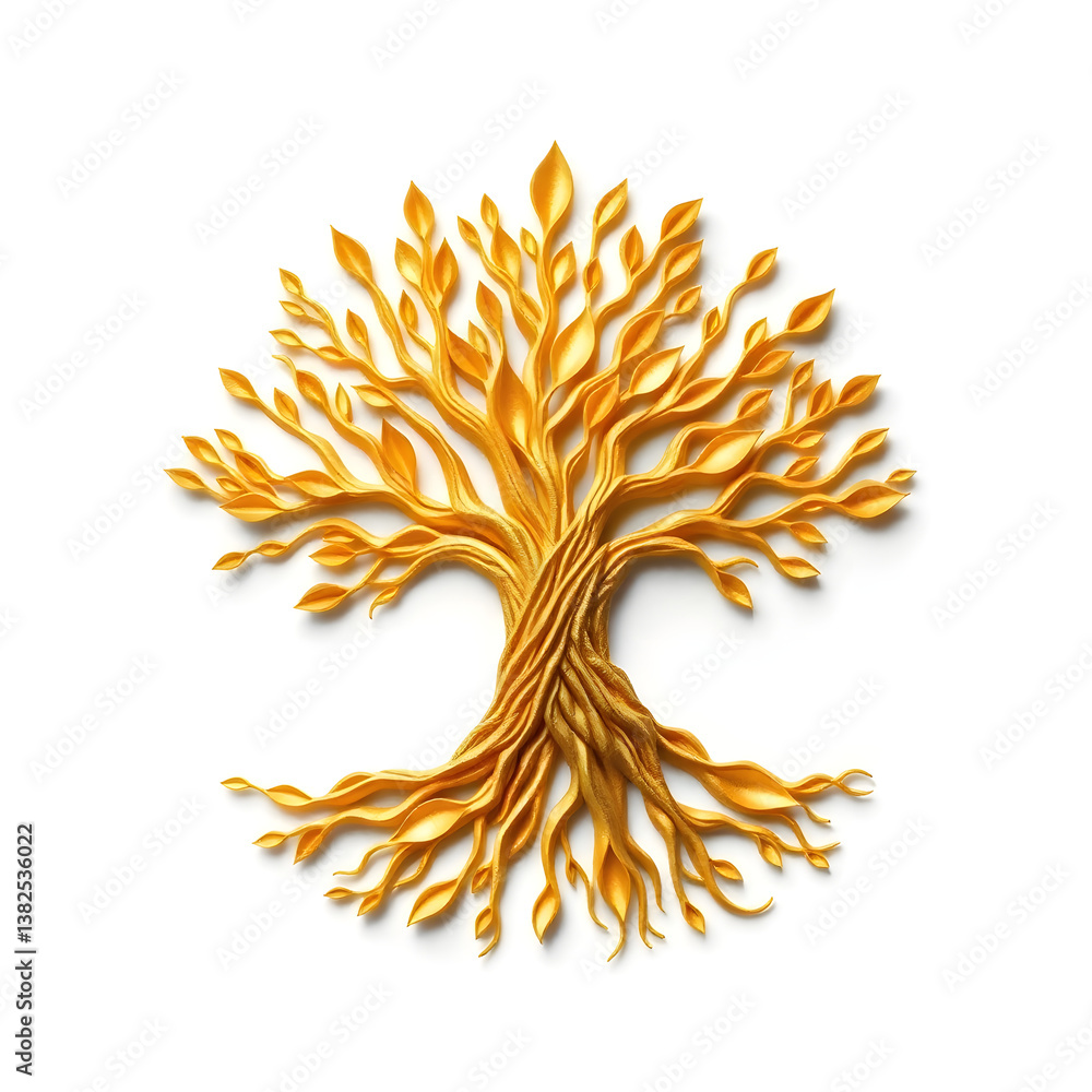 Fototapete a digital illustration of a tree of life symbol, a root within a circle, rendered in layered paper c