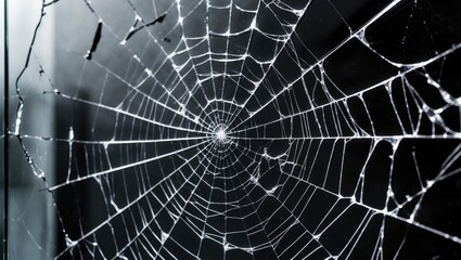 Fototapeta premium Pattern on shattered glass. Damage to the glass. Broken or harmed background on a glass surface.