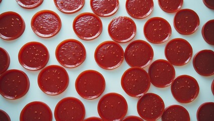 Pattern of pepperoni slices. Ingredient for pizza.