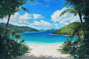 Fototapeta premium Magens Bay Beach: Tropical Paradise with Crystal Blue Waters and Tranquil Sky