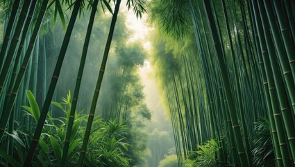 Scenic view of a stunning bamboo forest. Tropical plants