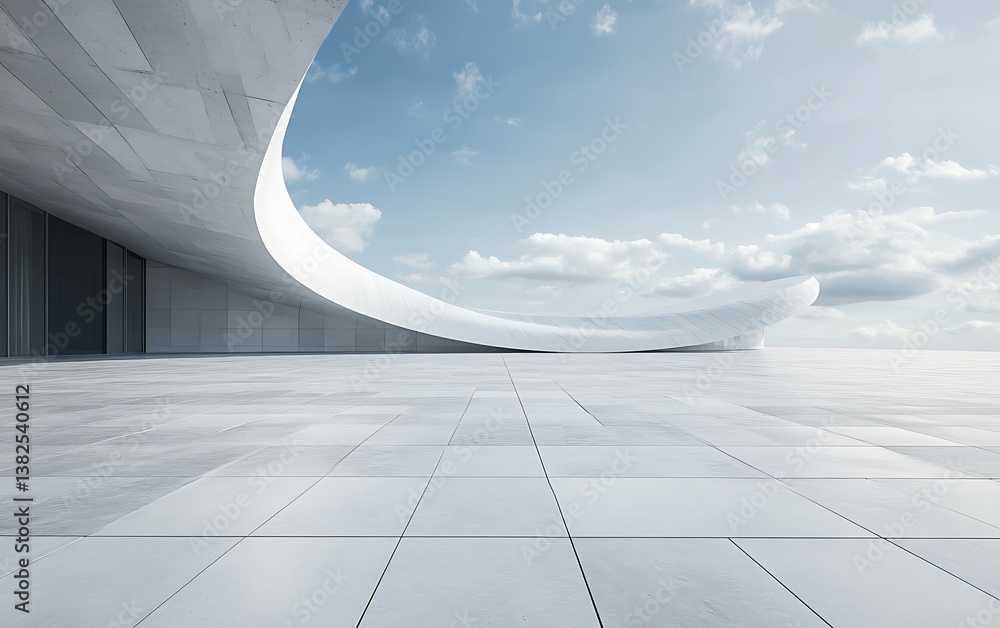 Aufkleber 3d rendering of an empty concrete floor with a futuristic architectural background