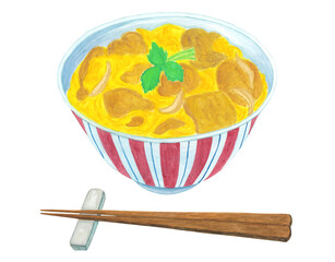 水彩で描いた親子丼のイラスト