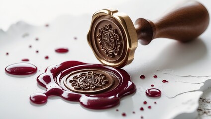 Personal stamp and wax seal on a white background, isolated.