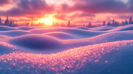 Fototapeta premium Winter Sunrise over Snow-Covered Hills
