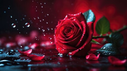 Red rose with a blurred background.