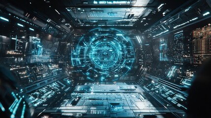 Fototapeta premium Futuristic Spaceship Bridge:Digital Interface and Navigation System