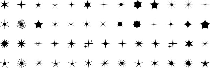 Star icons. Twinkling stars. Sparkles, shining burst. Christmas or New Year symbols.