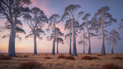 Fototapeta premium Red Gum trees are significant trees that thrive along riverbanks. They depend on a consistent flood cycle for survival.
