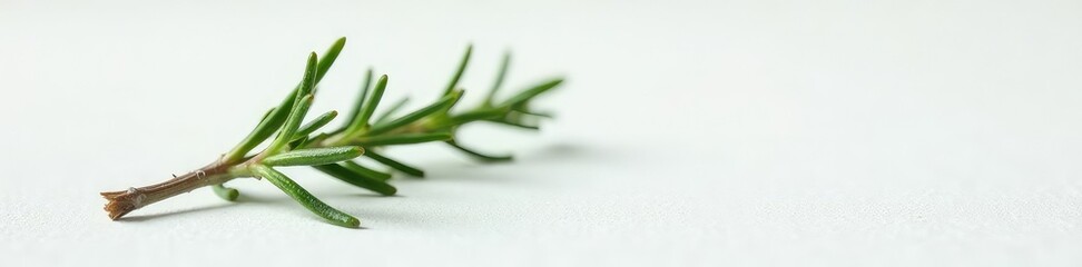 Obraz premium A small sprig of rosemary with needle-like leaves on white ground, botanical, rosemary
