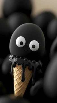Naklejki Playful Black Ice Cream Cone with Gooey Drips