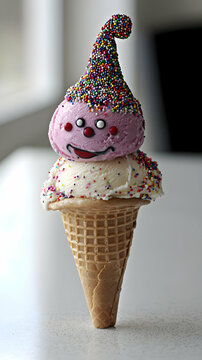 Naklejki Playful Clown Face Ice Cream Cone with Sprinkles