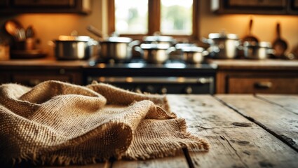 retro old worn kitchen table and space