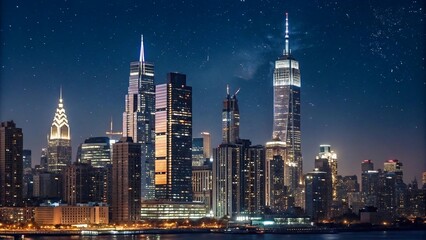 Obraz premium Iconic city skyline at night