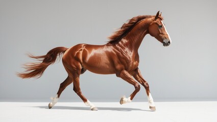 Obraz premium Piebald Horse galloping in isolation against a white background.