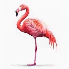Flamingo One Leg Watercolor Painting Tropical Bird Art Soft Pastel Colors Minimalistic Background