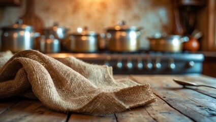 Retro worn used table and kitchen area