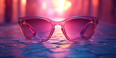 Vibrant Pink Sunglasses Modern Accessory Design with Black Lens in Minimalist Summer Background