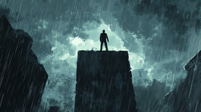 Whistleblower Illustration on Crumbling Firewall with Binary Rain Background- whistleblower cyber art, binary rain visuals, crumbling firewall illustration