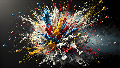 Explosive Splash of Vibrant Paint Colors on Black Background