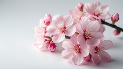 Naklejka premium pink cherry blossom flowers on a white background, isolated