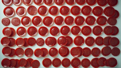 Pattern of pepperoni slices. Ingredient for pizza.