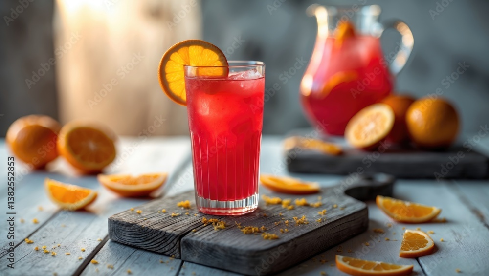Poster freshly made gorgeous sangria presented in a glass pitcher on a rustic table, adorned with apples an