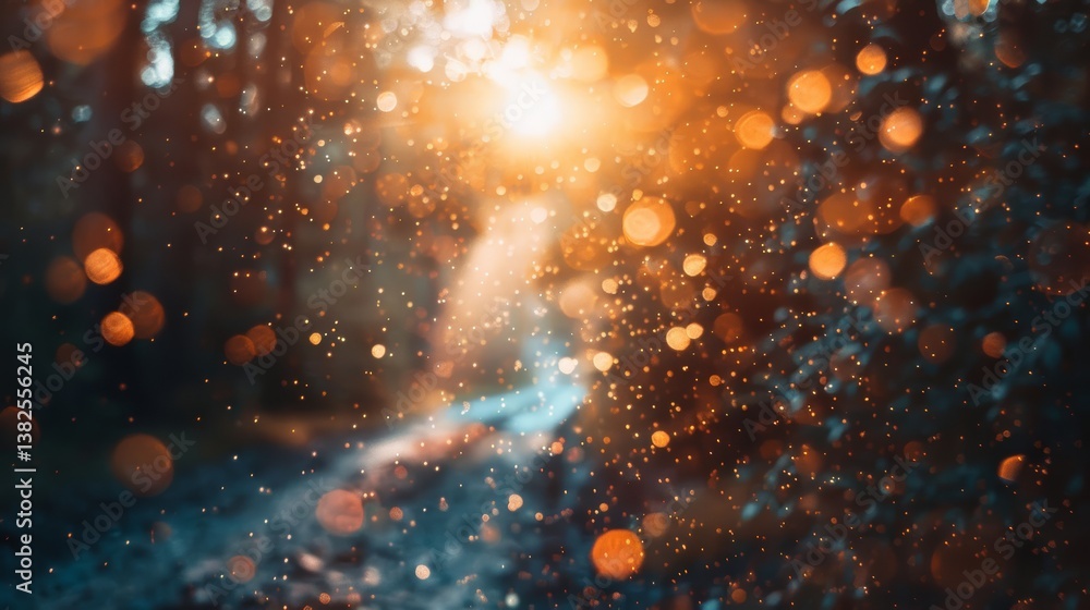 Poster Soft, golden light filters through the trees, creating a magical bokeh effect in the forest, evoking a sense of wonder..