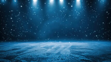 snowy night scene with stage lights