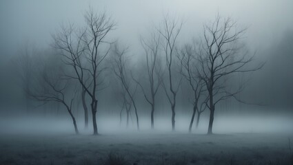 Naklejka premium Bare deciduous trees during chilly, overcast conditions in autumn.