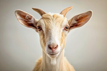 Fototapeta premium Adorable Light Tan Hornless Goat, Flat Lay Food Photography Style