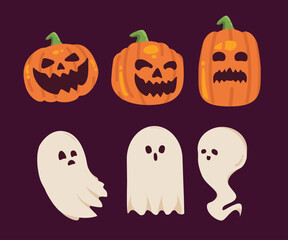 Cute Halloween Pumpkin and Ghost Illustration.eps